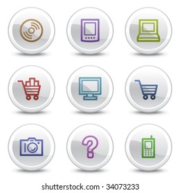 Electronics web colour icons, white circle buttons series