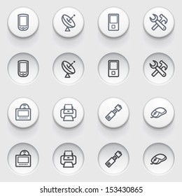 Electronics web contour icons on white buttons.