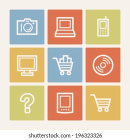 Electronics web icon set 1, color square buttons