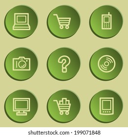 Electronics web icon set 1, green paper stickers set