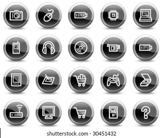 Electronics web icons, black glossy circle buttons series