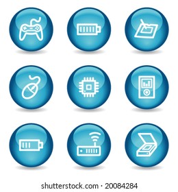 Electronics web icons, blue glossy sphere series set 2