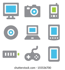Iconos web electrónicos serie verde azul