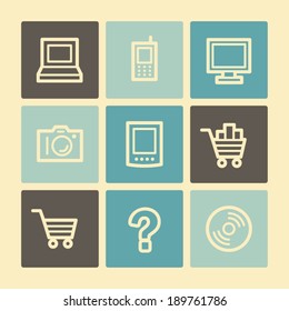 Electronics web icons, buttons set