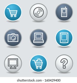 Electronics web icons, circle blue buttons
