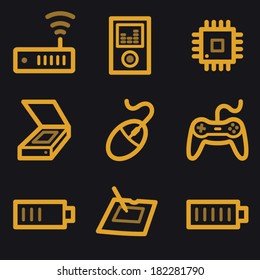 Iconos electrónicos de la web, conjunto de líneas de oro