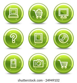 Electronics web icons, green glossy circle buttons series