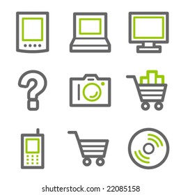 Electronics web icons, green and gray contour series