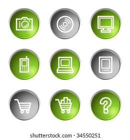 Electronics web icons, green and grey circle buttons series
