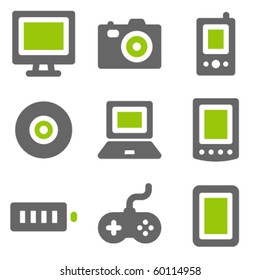Electronics web icons, green grey solid icons