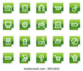 Electronics web icons, green sticker series