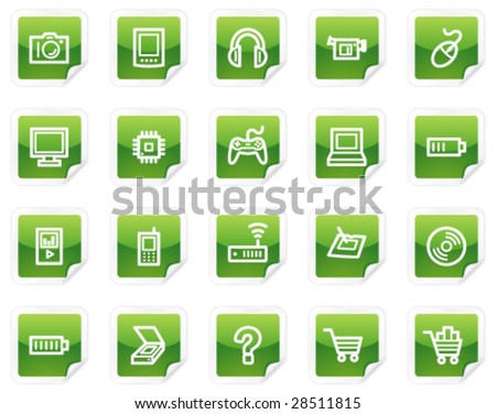 Electronics web icons, green sticker series