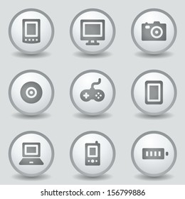 Iconos web electrónicos, botones de círculo gris