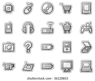 Electronics web icons, grey sticker series