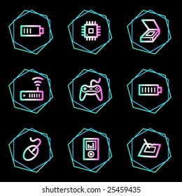 Electronics web icons, neon contour series set 2