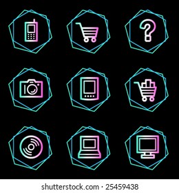 Electronics web icons, neon contour series