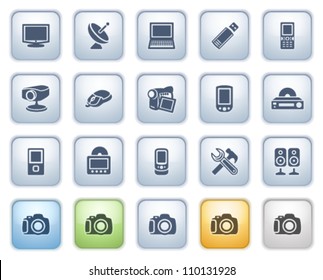 Electronics web icons on buttons. Color series.