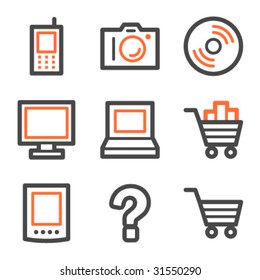 Electronics web icons, orange and gray contour series