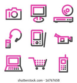 Ícones eletrônicos web, série de contorno rosa