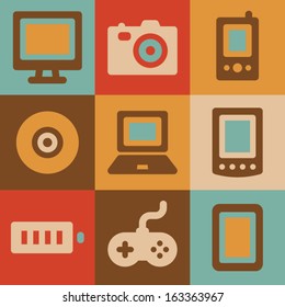 Electronics web icons retro color series