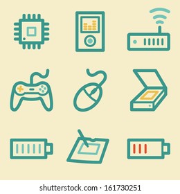Electronics web icons, retro colors