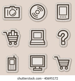 Electronics web icons set 1, brown contour sticker series