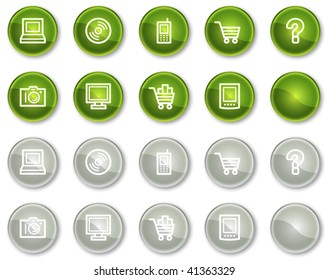 Electronics web icons set 1, green and grey circle buttons series