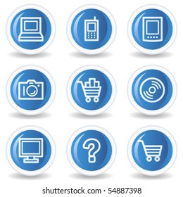 Electronics web icons set 1, blue glossy circle buttons