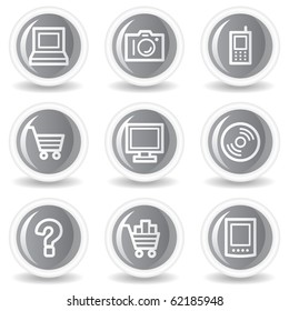 Electronics web icons set 1, circle grey glossy buttons