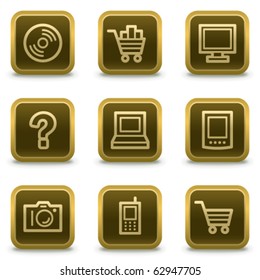 Electronics web icons set 1, square brown buttons