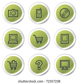 Electronics web icons set 1, green circle stickers