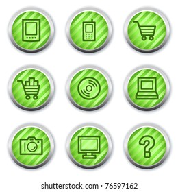 Electronics web icons set 1, green glossy circle buttons