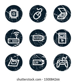 Electronics web icons set 2, grunge circle buttons