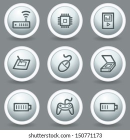 Iconos web de electrónica conjunto 2, botones de mate gris circular