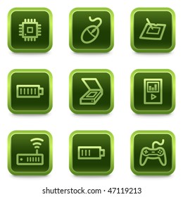Electronics web icons set 2, green square buttons series