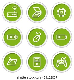 Electronics web icons set 2, green circle buttons
