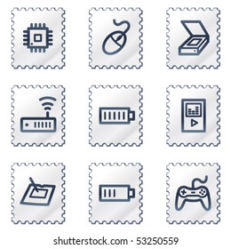 Electronics web icons set 2, white stamp series