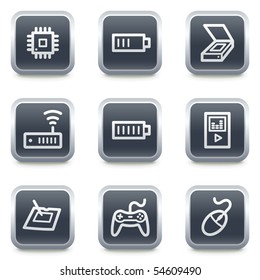 Electronics web icons set 2, grey square buttons