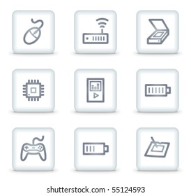 Electronics web icons set 2, white square buttons
