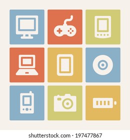 Juego de iconos electrónicos de la web. Botones de color.