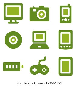 Electronics web icons set, green series
