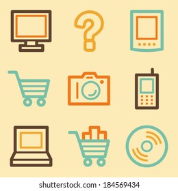 Electronics web icons set in retro style 