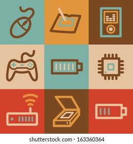 Electronics web icons, vintage series