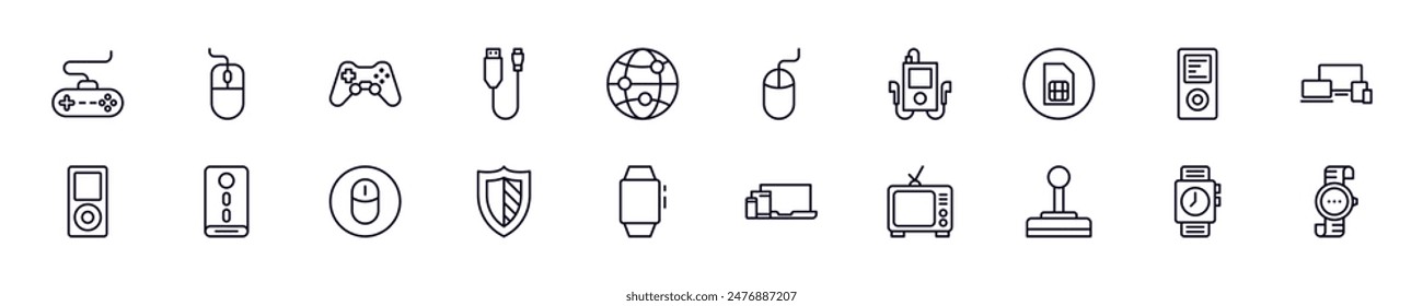 Electronics web outline symbols collection for stores, shops, banners, design 