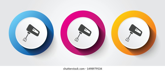 Electronics Whisk icon on three colorful buttons.