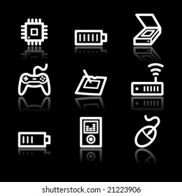 Electronics white contour web icons set 2