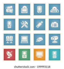 Electronics white icons on color paper.