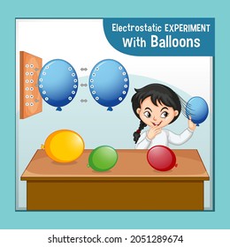Electrostatic science experiment with scientist girl illustration