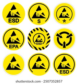 El dispositivo sensible electrostático (ESD) fija la muestra del símbolo, Ilustración vectorial, aísla en la etiqueta blanca del fondo.EPS10