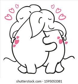 ELEFANTS IN LOVE AMBRACE, CUDDLING CLOSE FRIEND TO FRIEND 